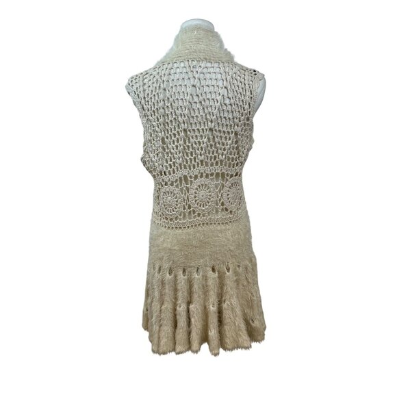 Soho Chick Womens Beige Crochet Knit Shawl Collar Vest Medium Acrylic Open Front - Picture 3 of 7